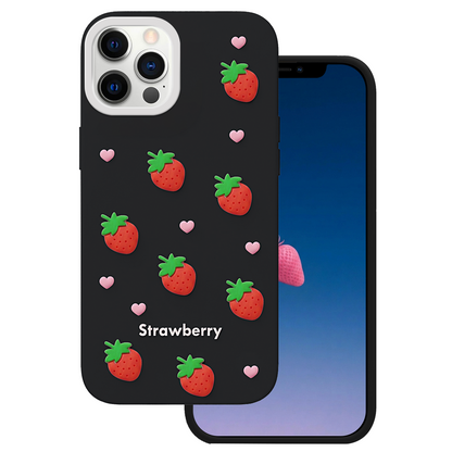 Ovitek za Apple iPhone 12 / 12 Pro, OEM, Strawberry, Črn