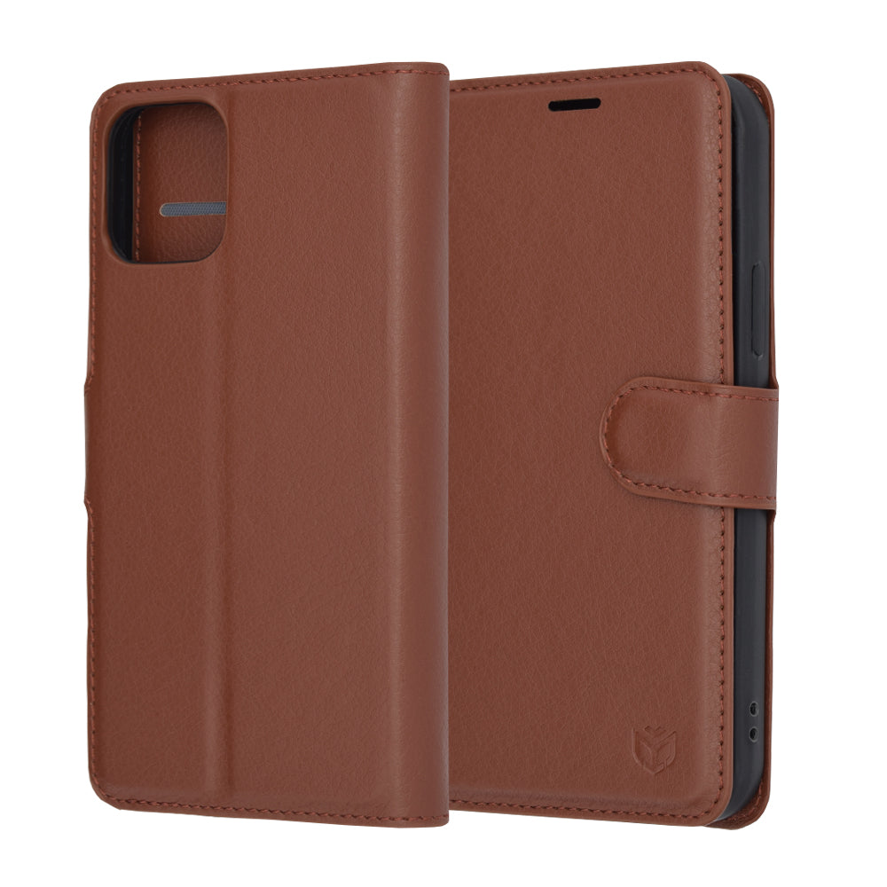 Ovitek za Apple iPhone 12 Pro, Techsuit, usnjen folio, rjav