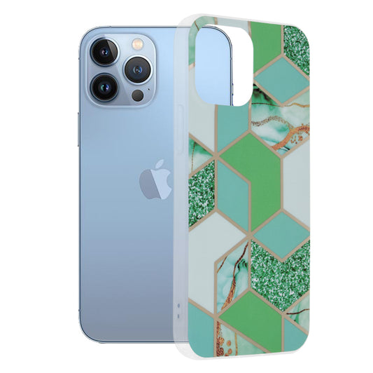 Ovitek za Apple iPhone 13 Pro Max, Techsuit, Marble, Zelen