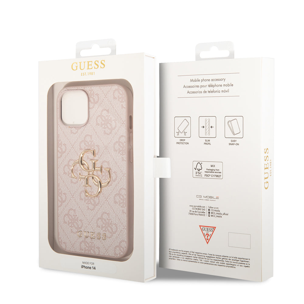Ovitek za Apple iPhone 14, Guess, 4G Metal Logo, Roza
