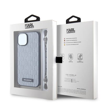 Ovitek za Apple iPhone 14, Karl Lagerfeld, Saffiano Monogram Chain, Srebrn.
