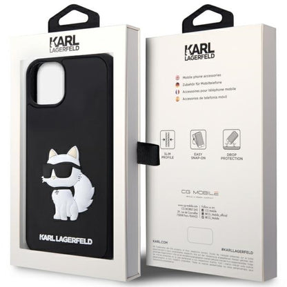 Ovitek za Apple iPhone 14 Plus, Karl Lagerfeld, 3D Rubber Choupette, črn