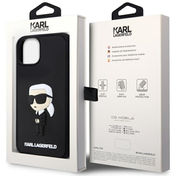Ovitek za Apple iPhone 14 Plus, Karl Lagerfeld, 3D Rubber Ikonik Karl, črn