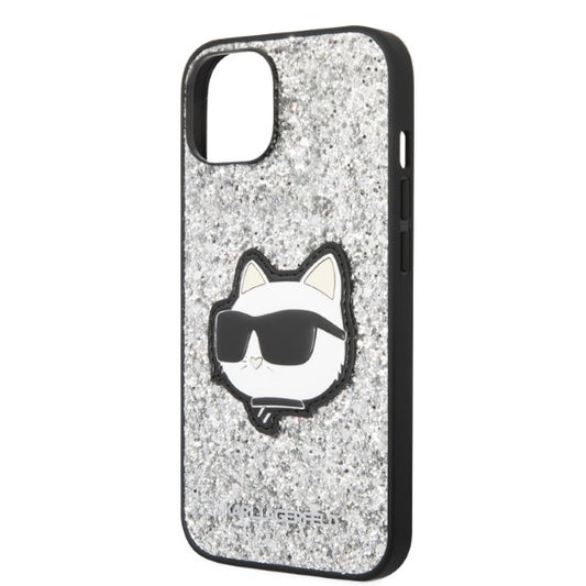 Ovitek za Apple iPhone 14 Plus, Karl Lagerfeld, Glitter Choupette Patch, Srebrn.
