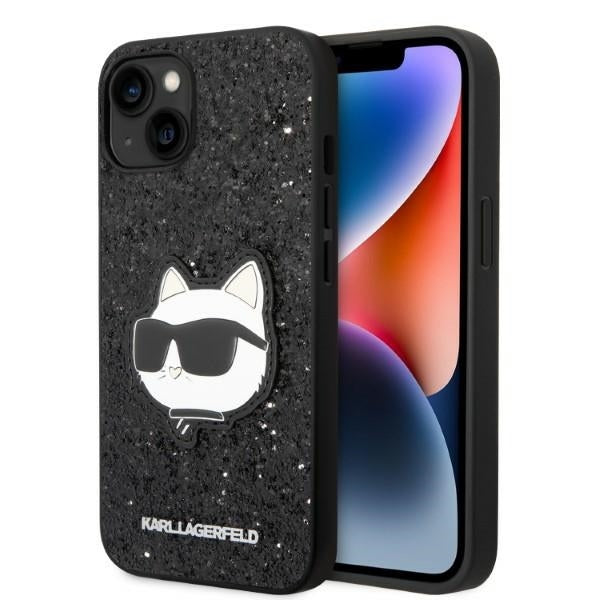 Ovitek za Apple iPhone 14 Plus, Karl Lagerfeld, Glitter Choupette Patch, črn