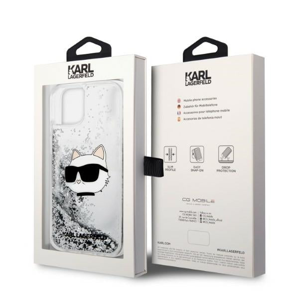 Ovitek za Apple iPhone 14 Plus, Karl Lagerfeld, Glitter Choupette's Head, Srebrn.