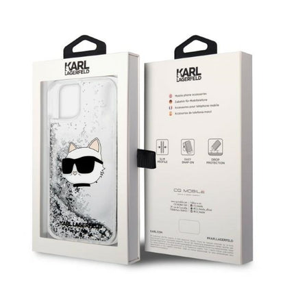 Ovitek za Apple iPhone 14 Plus, Karl Lagerfeld, Glitter Choupette's Head, Srebrn.