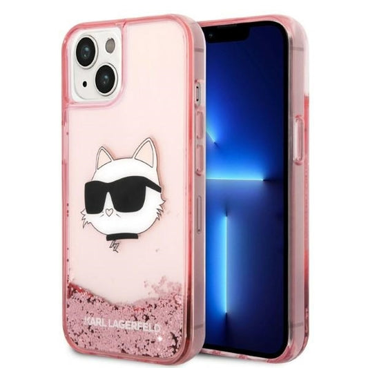 Ovitek za Apple iPhone 14 Plus, Karl Lagerfeld, Glitter Choupette's Head, Roza