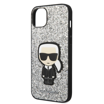 Ovitek za Apple iPhone 14 Plus, Karl Lagerfeld, Glitter Flakes Ikonik Karl, Srebrn.