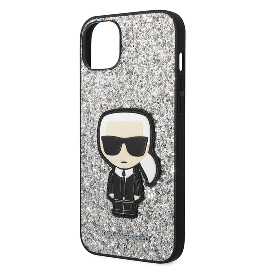 Ovitek za Apple iPhone 14 Plus, Karl Lagerfeld, Glitter Flakes Ikonik Karl, Srebrn.