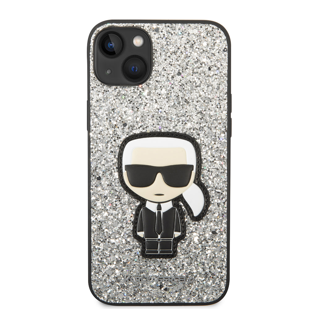 Ovitek za Apple iPhone 14 Plus, Karl Lagerfeld, Glitter Flakes Ikonik Karl, Srebrn.