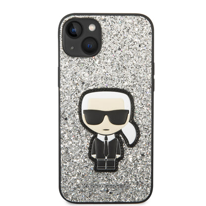 Ovitek za Apple iPhone 14 Plus, Karl Lagerfeld, Glitter Flakes Ikonik Karl, Srebrn.
