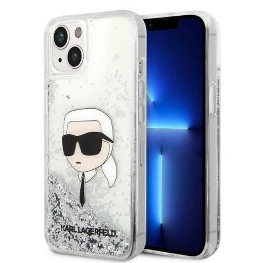 Ovitek za Apple iPhone 14 Plus, Karl Lagerfeld, Glitter Karl's Head, Srebrn.
