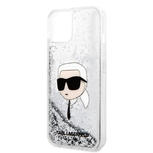 Ovitek za Apple iPhone 14 Plus, Karl Lagerfeld, Glitter Karl's Head, Srebrn.