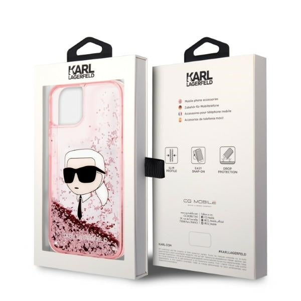 Ovitek za Apple iPhone 14 Plus, Karl Lagerfeld, Glitter Karl's Head, Roza