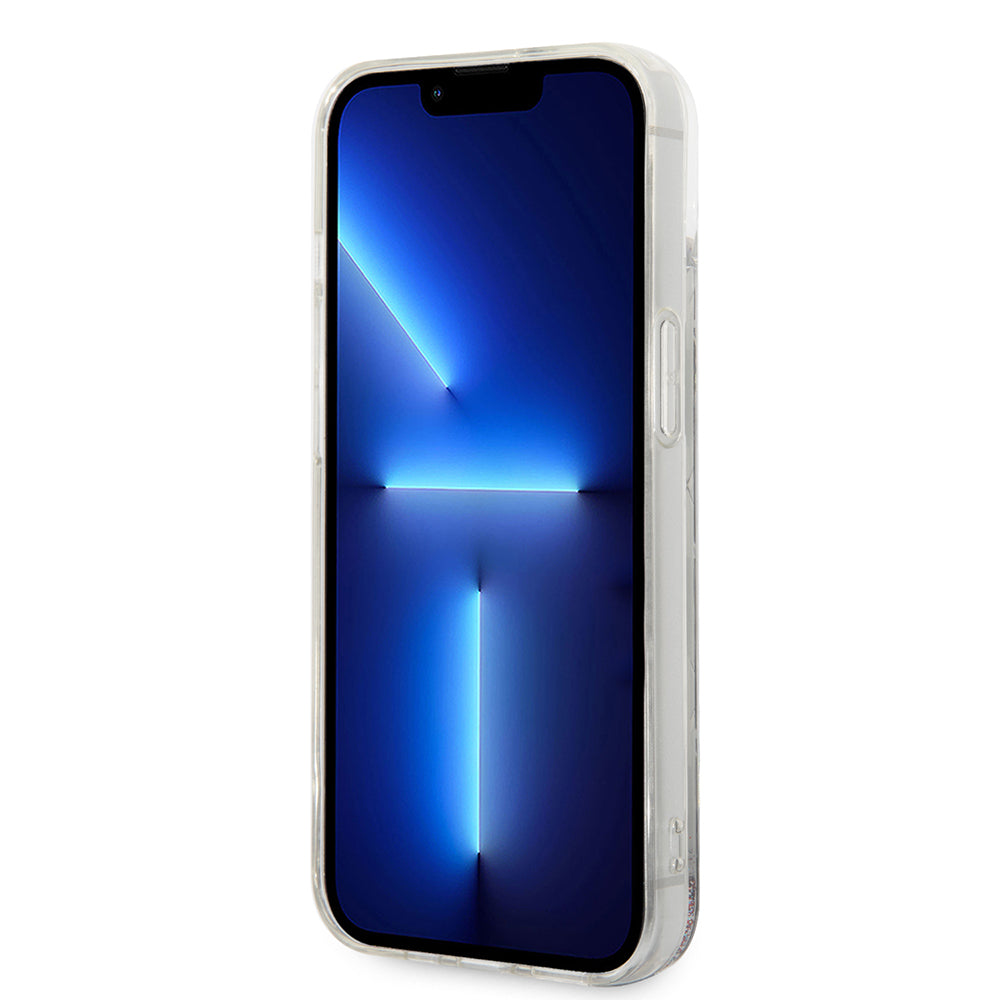 Ovitek za Apple iPhone 14 Plus, Karl Lagerfeld, Liquid Glitter Monogram, Srebrn.