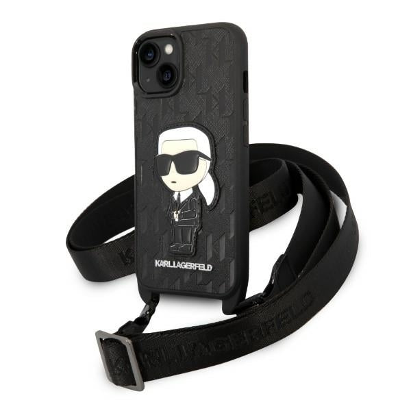 Ovitek za Apple iPhone 14 Plus, Karl Lagerfeld, Monogram Ikonik Karl, Bela