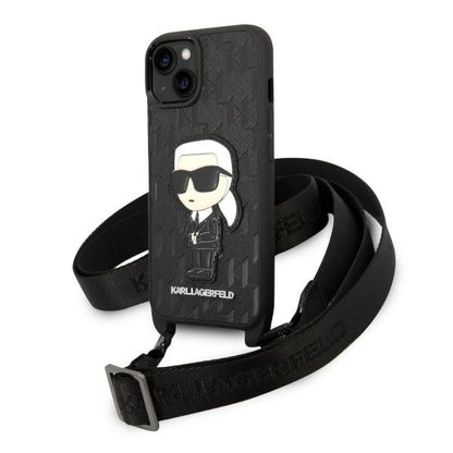 Ovitek za Apple iPhone 14 Plus, Karl Lagerfeld, Monogram Ikonik Karl, Bela