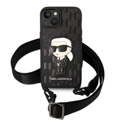 Ovitek za Apple iPhone 14 Plus, Karl Lagerfeld, Monogram Ikonik Karl, Bela