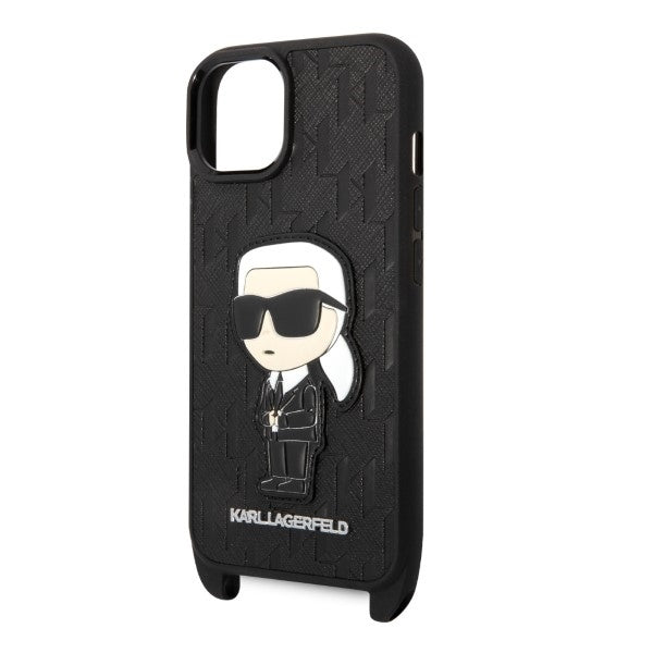 Ovitek za Apple iPhone 14 Plus, Karl Lagerfeld, Monogram Ikonik Karl, Bela