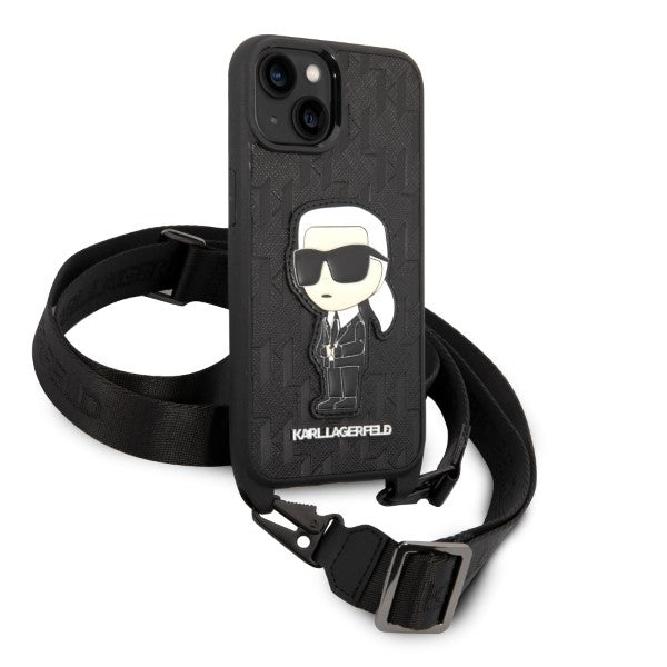 Ovitek za Apple iPhone 14 Plus, Karl Lagerfeld, Monogram Ikonik Karl, Bela