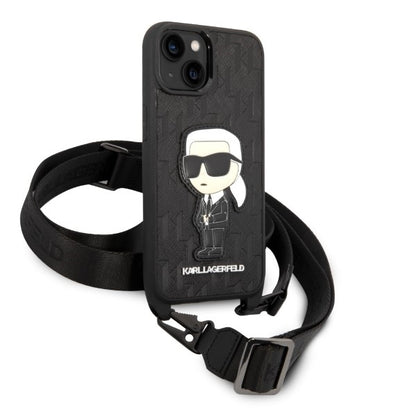 Ovitek za Apple iPhone 14 Plus, Karl Lagerfeld, Monogram Ikonik Karl, Bela