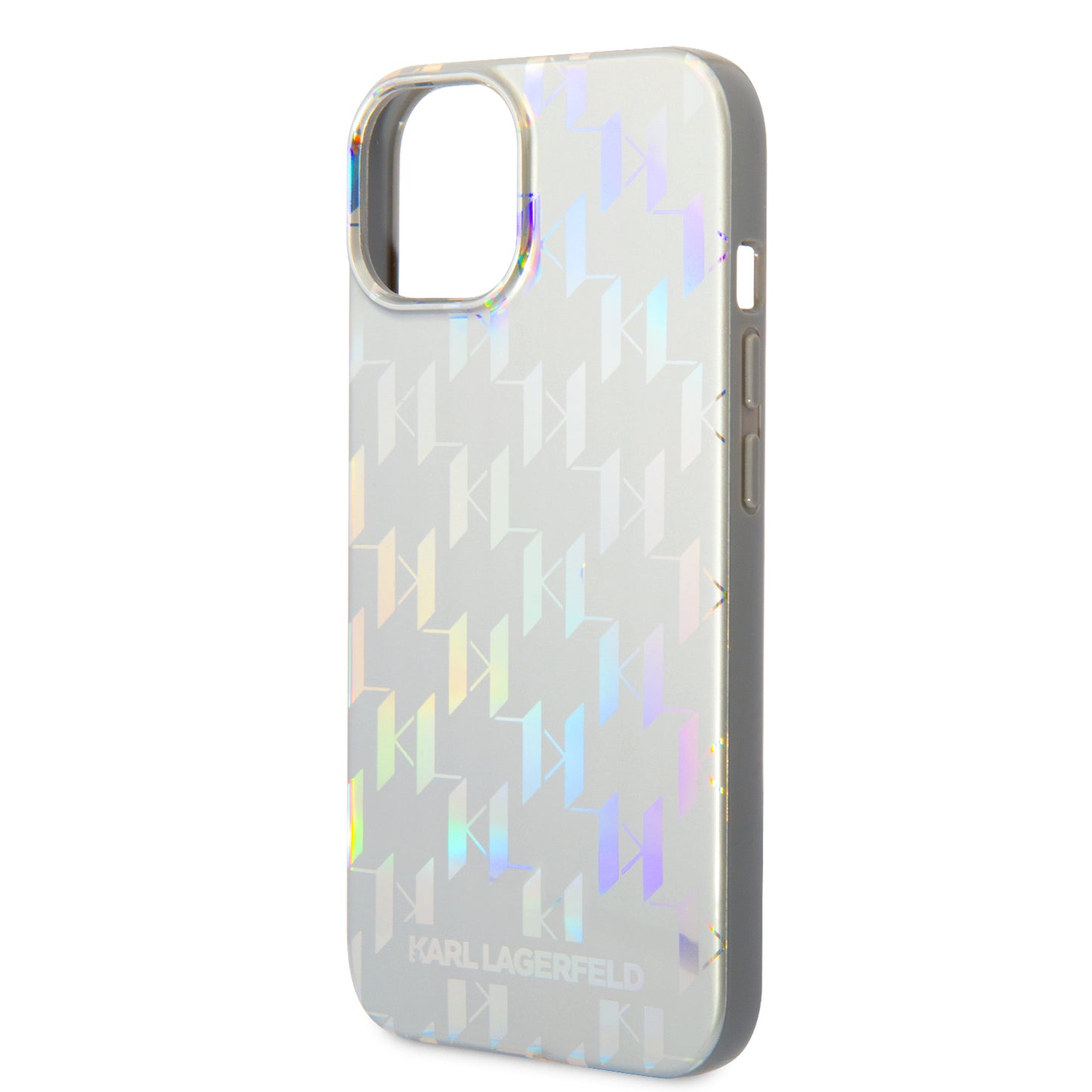 Ovitek za Apple iPhone 14 Plus, Karl Lagerfeld, Monogram Iridescent, Srebrn.