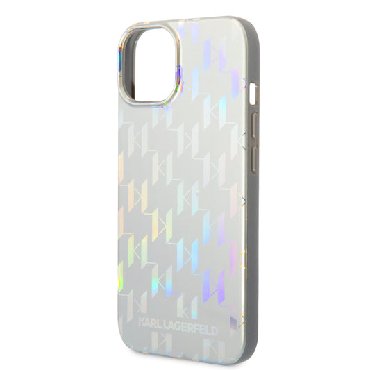 Ovitek za Apple iPhone 14 Plus, Karl Lagerfeld, Monogram Iridescent, Srebrn.