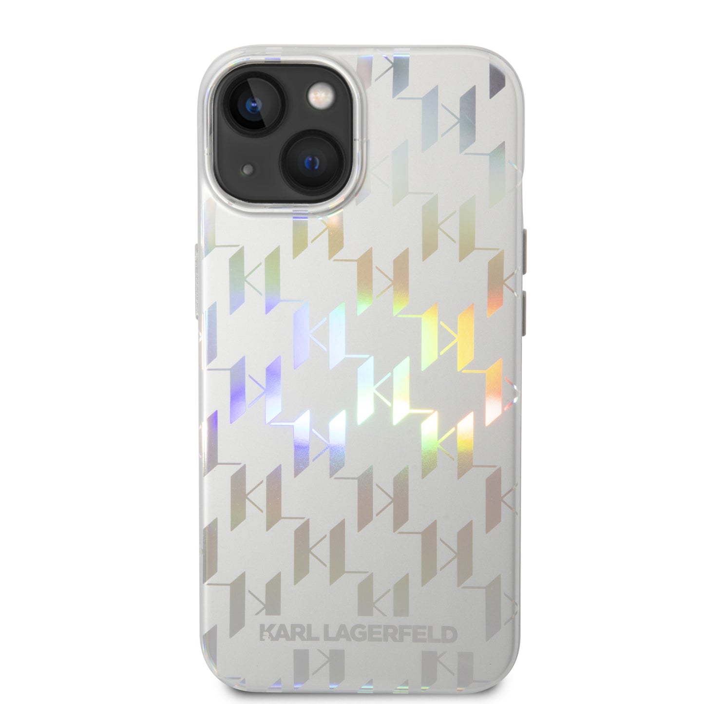 Ovitek za Apple iPhone 14 Plus, Karl Lagerfeld, Monogram Iridescent, Srebrn.