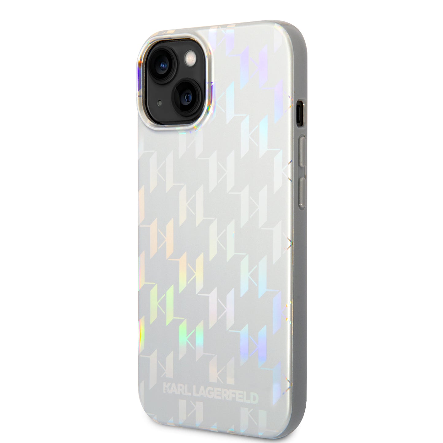 Ovitek za Apple iPhone 14 Plus, Karl Lagerfeld, Monogram Iridescent, Srebrn.
