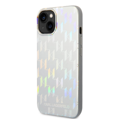 Ovitek za Apple iPhone 14 Plus, Karl Lagerfeld, Monogram Iridescent, Srebrn.