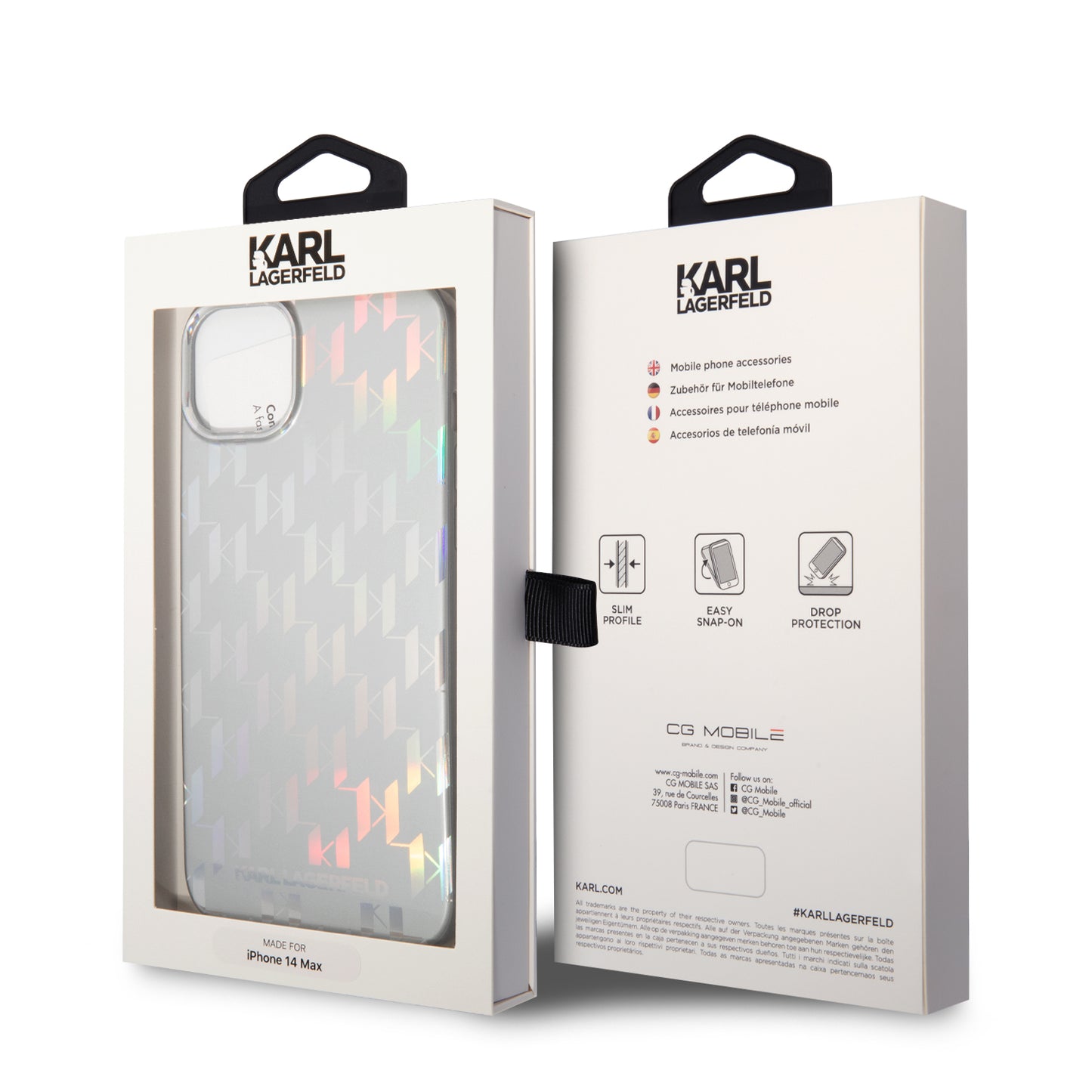 Ovitek za Apple iPhone 14 Plus, Karl Lagerfeld, Monogram Iridescent, Srebrn.