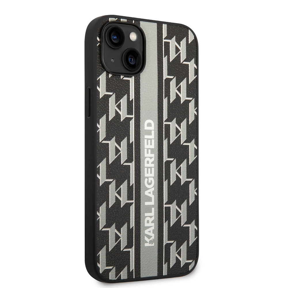 Ovitek za Apple iPhone 14 Plus, Karl Lagerfeld, Monogram Stripe, Siv