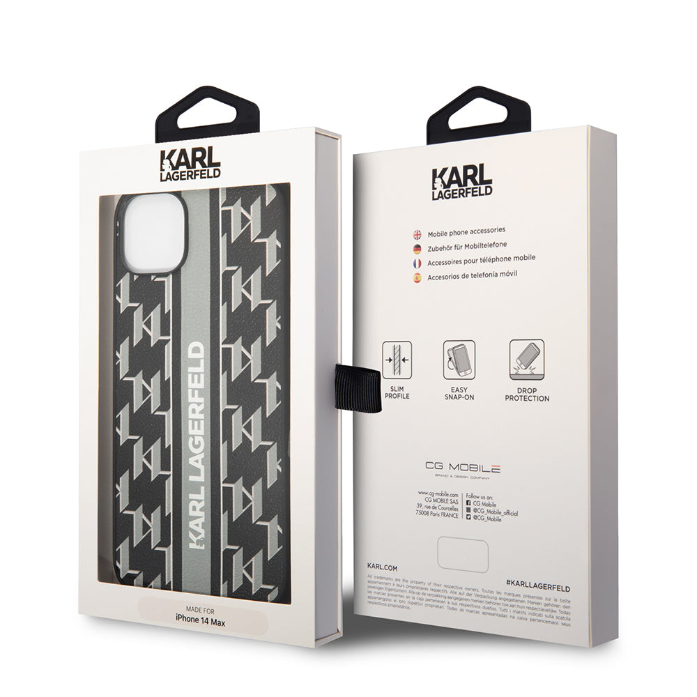 Ovitek za Apple iPhone 14 Plus, Karl Lagerfeld, Monogram Stripe, Siv