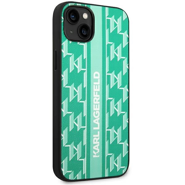 Ovitek za Apple iPhone 14 Plus, Karl Lagerfeld, Monogram Stripe, Zelen