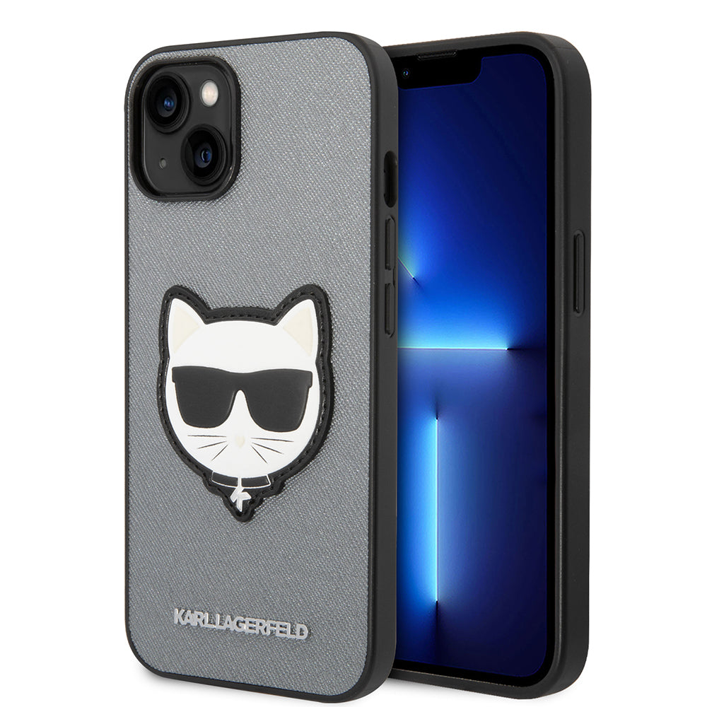 Ovitek za Apple iPhone 14 Plus, Karl Lagerfeld, Saffiano Choupette's Head, Srebrn.