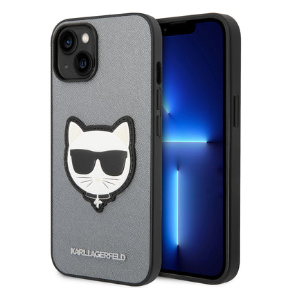 Ovitek za Apple iPhone 14 Plus, Karl Lagerfeld, Saffiano Choupette's Head, Srebrn.