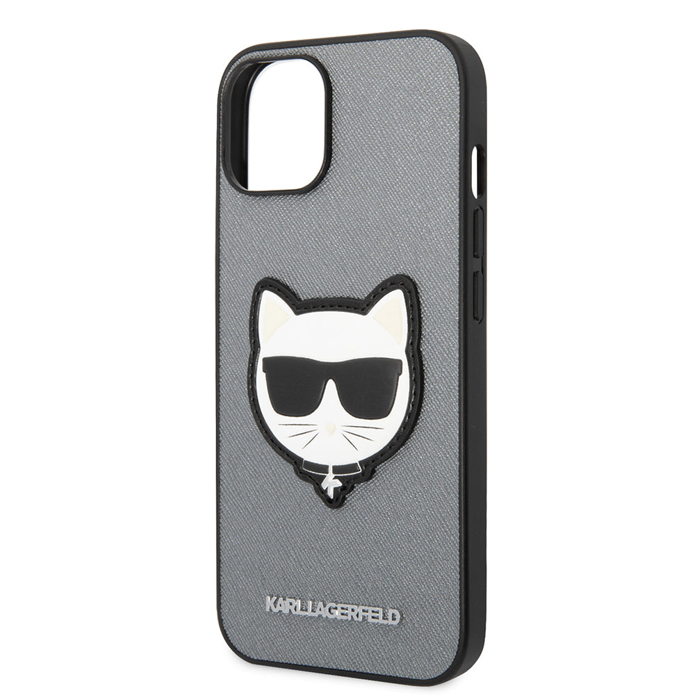 Ovitek za Apple iPhone 14 Plus, Karl Lagerfeld, Saffiano Choupette's Head, Srebrn.