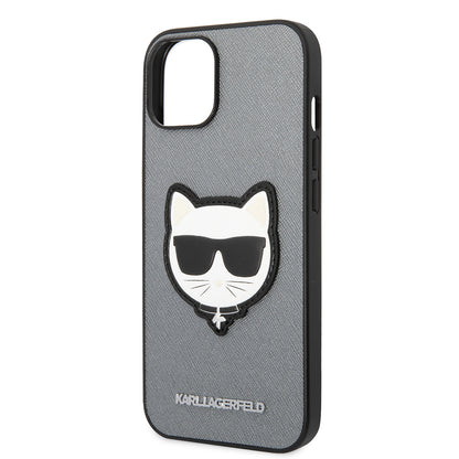 Ovitek za Apple iPhone 14 Plus, Karl Lagerfeld, Saffiano Choupette's Head, Srebrn.