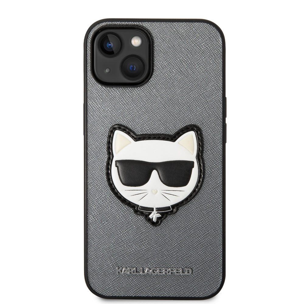 Ovitek za Apple iPhone 14 Plus, Karl Lagerfeld, Saffiano Choupette's Head, Srebrn.