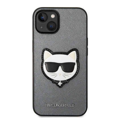 Ovitek za Apple iPhone 14 Plus, Karl Lagerfeld, Saffiano Choupette's Head, Srebrn.