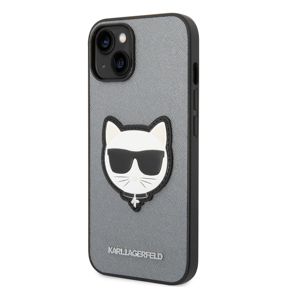 Ovitek za Apple iPhone 14 Plus, Karl Lagerfeld, Saffiano Choupette's Head, Srebrn.