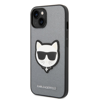 Ovitek za Apple iPhone 14 Plus, Karl Lagerfeld, Saffiano Choupette's Head, Srebrn.
