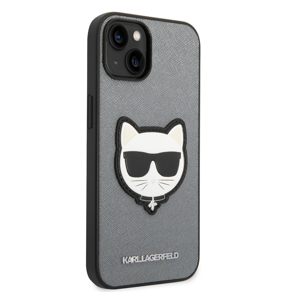 Ovitek za Apple iPhone 14 Plus, Karl Lagerfeld, Saffiano Choupette's Head, Srebrn.
