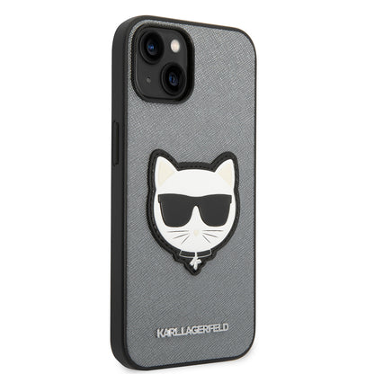 Ovitek za Apple iPhone 14 Plus, Karl Lagerfeld, Saffiano Choupette's Head, Srebrn.