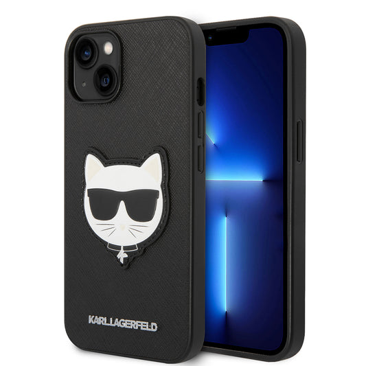 Ovitek za Apple iPhone 14 Plus, Karl Lagerfeld, Saffiano Choupette's Head, črn