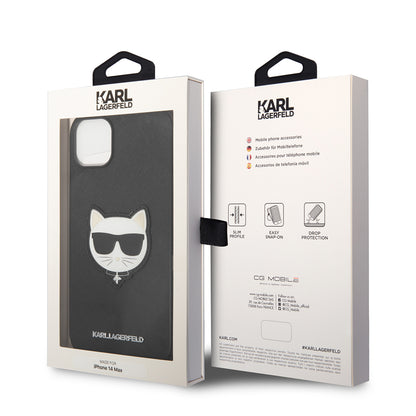 Ovitek za Apple iPhone 14 Plus, Karl Lagerfeld, Saffiano Choupette's Head, črn
