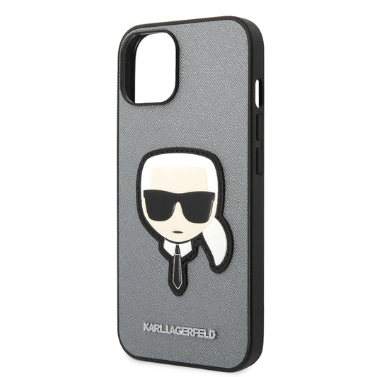 Ovitek za Apple iPhone 14 Plus, Karl Lagerfeld, Saffiano Karl's Head, Srebrn