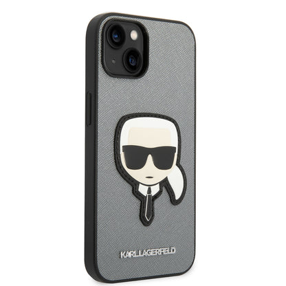 Case for Apple iPhone 14 Plus, Karl Lagerfeld, Saffiano Karl's Head, Silver