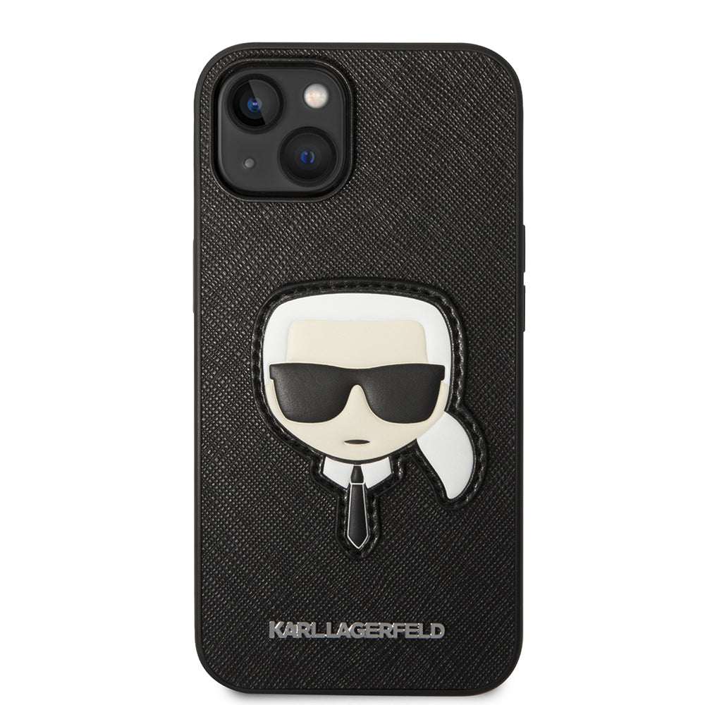 Ovitek za Apple iPhone 14 Plus, Karl Lagerfeld, Saffiano Karl's Head, Črn